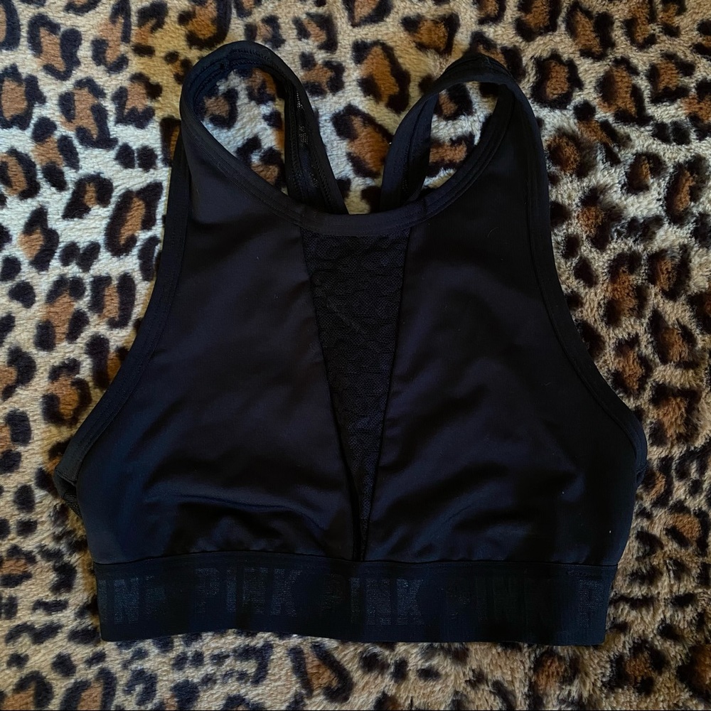 Pink Victoria Secret sports bra, never worn, Black cheetah lace middle